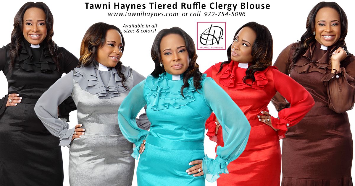 Clerical Ruffel Tiered Ruffle Clergy Blouse